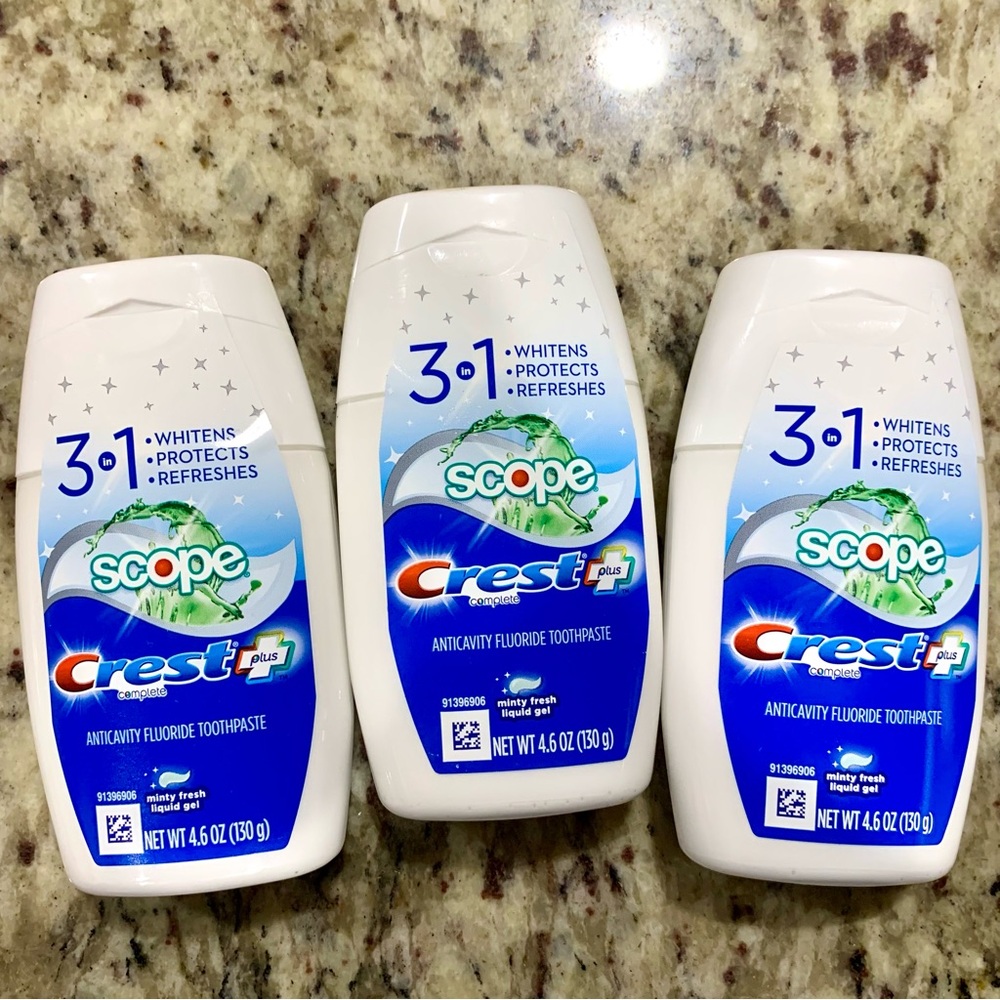 3 Crest 3 in 1+ Scope Anticavity Fluoride Toothpaste Minty Fresh Gel 4.6oz.